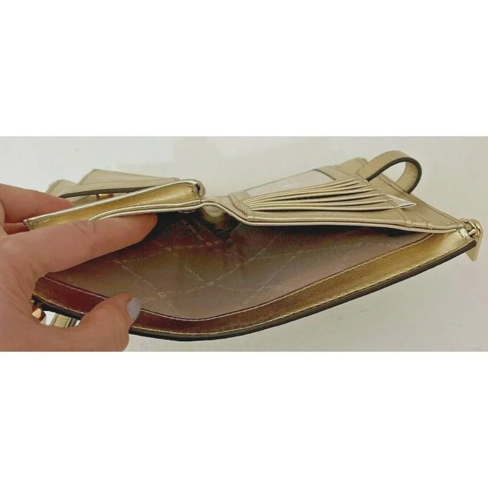 New Michael Kors Jet Set Travel Double Zip Wallet PVC Pale Gold - Picture 6 of 6